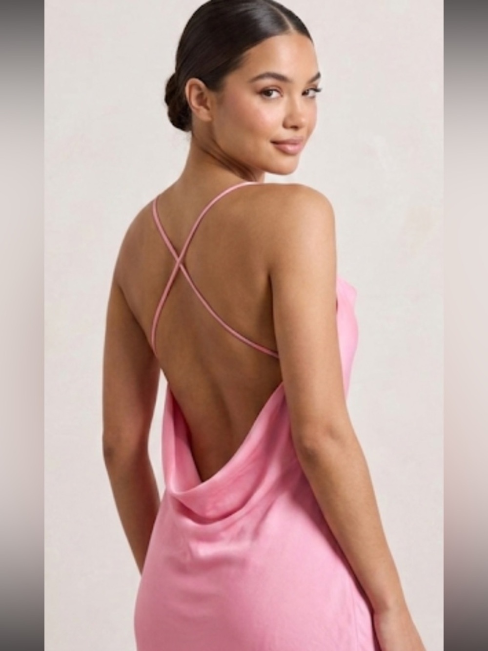 ONLY satin slip dress crisscross back strappy pink slinky size large